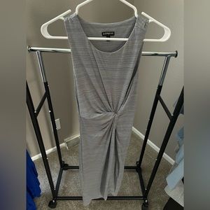 Feathered Grey Knit Midi Dress with knot